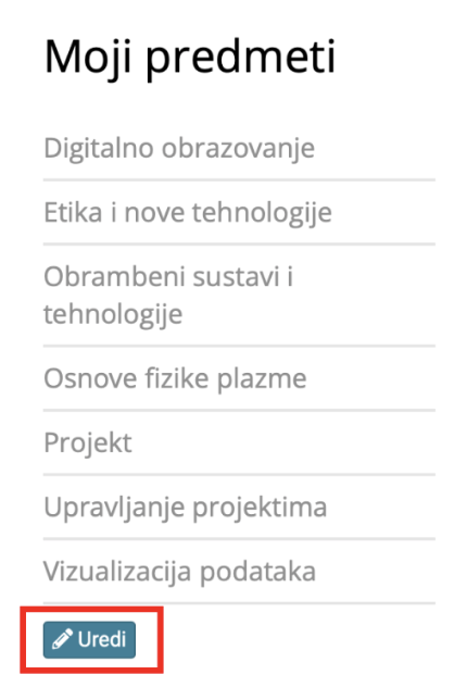 Pozicija gumba za uređivanje prikaza predmeta