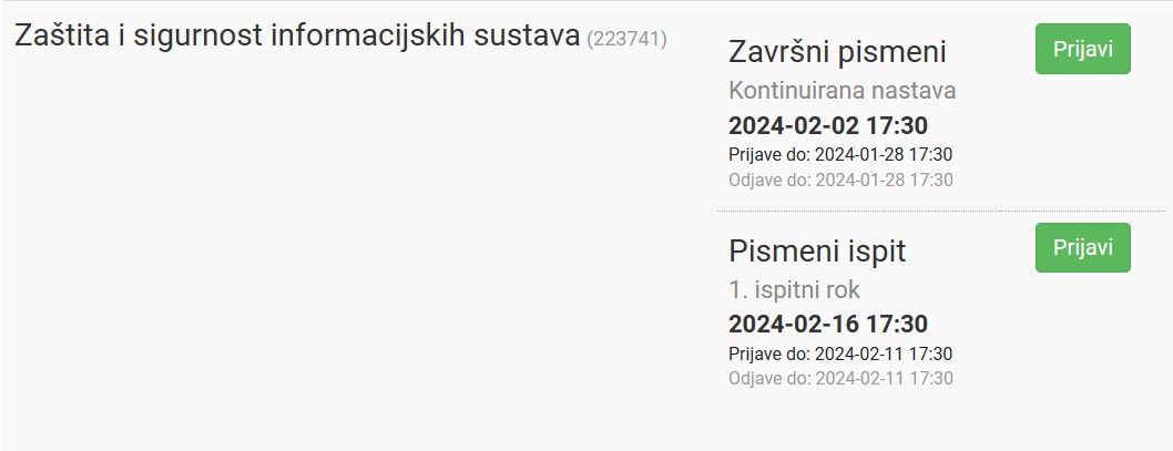 Primjer prijave ispita
